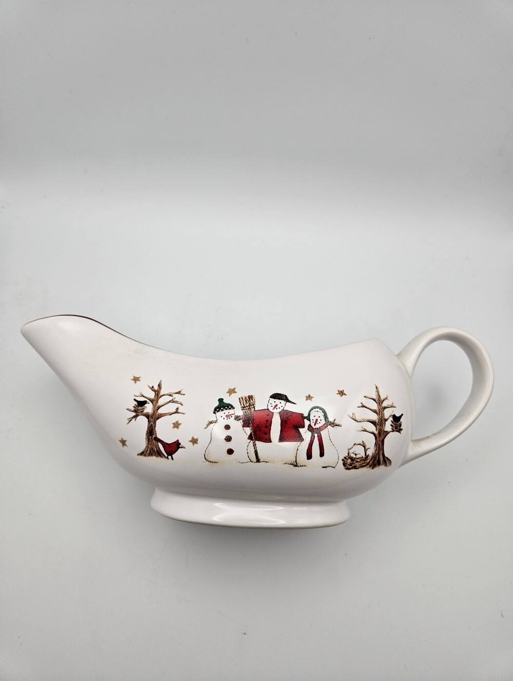 Sakura Debbie Mumm Holiday Snowman Ceramic Gravy Boat - White